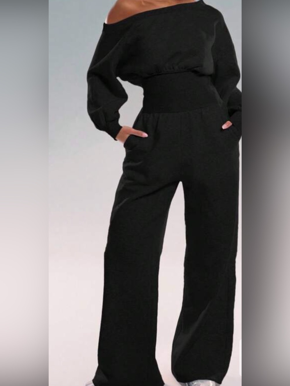 SHEIN Black High-Waist Wide-Leg Jumpsuit with Pockets
